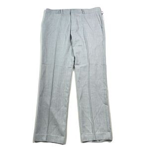 Perry Ellis Slim-Fit Twill Pants Mens 36 x 32 Light Grey Windowpane Stretch NEW